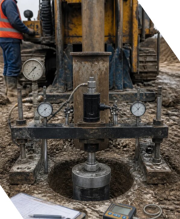 Штамповые испытания грунта в скважине на объекте в Аксае