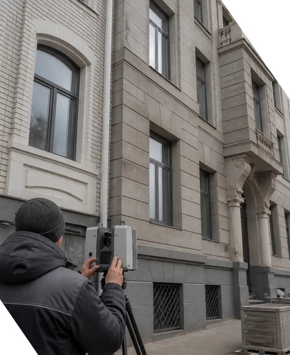 Лазерное сканирование фасадов зданий для обследования в Аксае